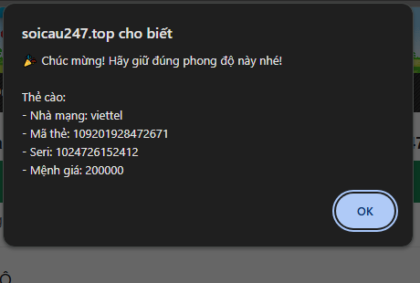 Thẻ cào hiện ra đầy đủ