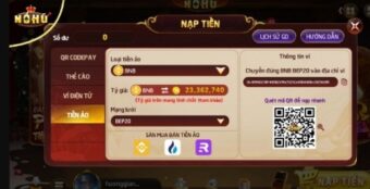 Các hình thức nạp tiền vào Nohu được sử dụng phổ biến