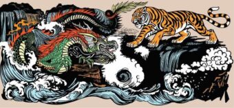 Minh họa trò chơi Rồng Hổ với hai cửa Rồng và Hổ